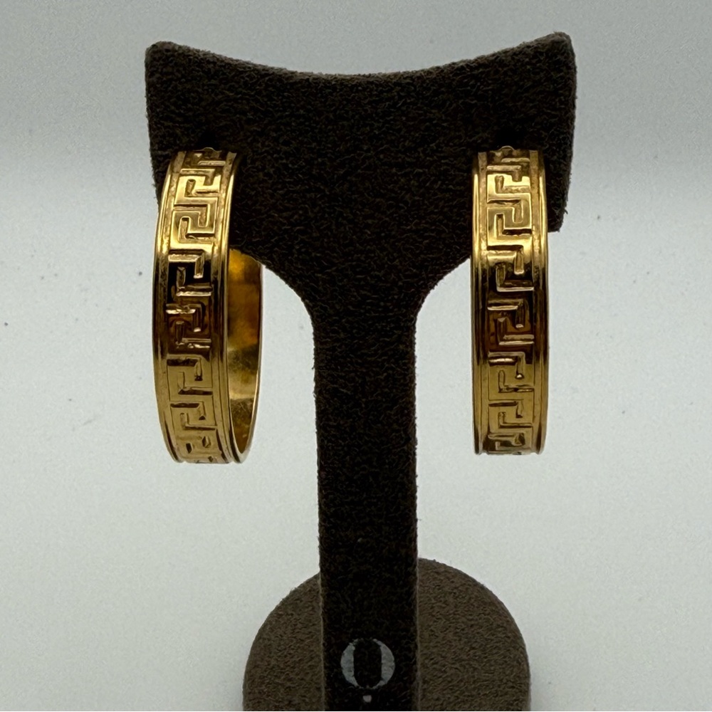 Elegant Greek design Gold tone Hoop huggie Earrings